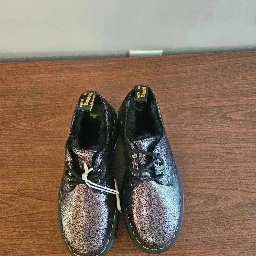 Dr. Martin's 1461 Quad Platform Derby Faux Fur Lined Shimmered Metallic Size 7